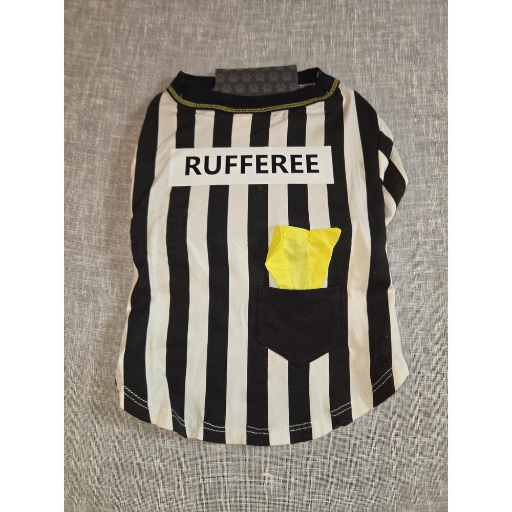Rufferee Dog Costume Shirt Black White Striped Referee Pet Outfit Medium